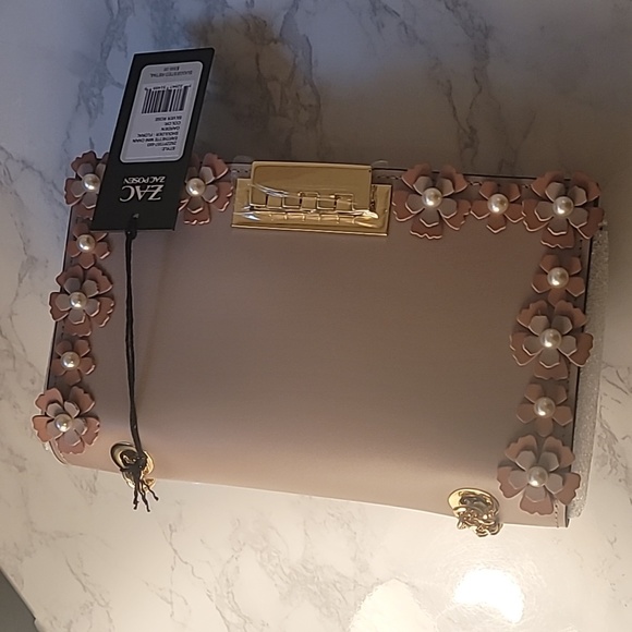 ZAC POSEN MINI EARTHETTE LEATHER SHOULDER BAG - SILVER ROSE - Picture 10 of 10